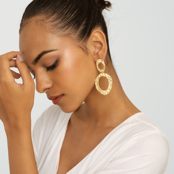 Circle & Oval Statement Earrings - Gold