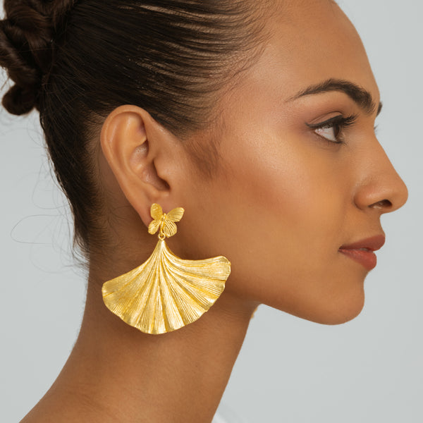 Butterfly & Ginkgo Leaf Earrings - Gold