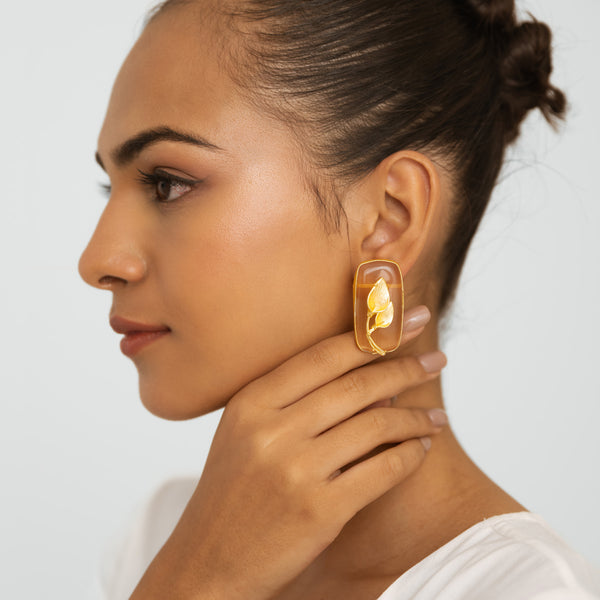 Leaf Gem Earrings - Gold