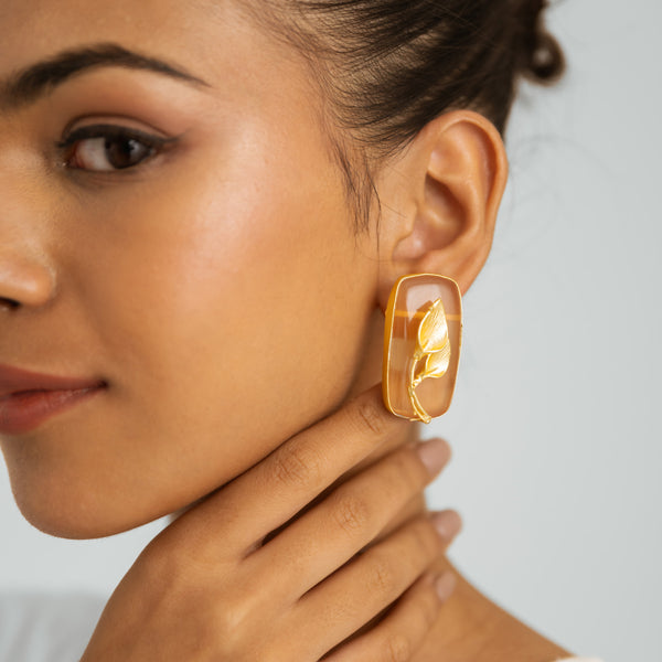 Leaf Gem Earrings - Gold