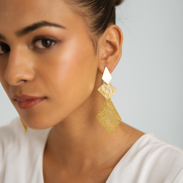 Brushed Drop Earrings - Gold