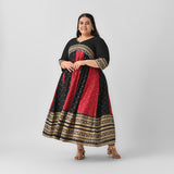 Black & Maroon Long Kalidaar Dress with Border Details - SOM