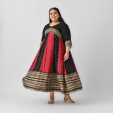 Black & Maroon Long Kalidaar Dress with Border Details - SOM