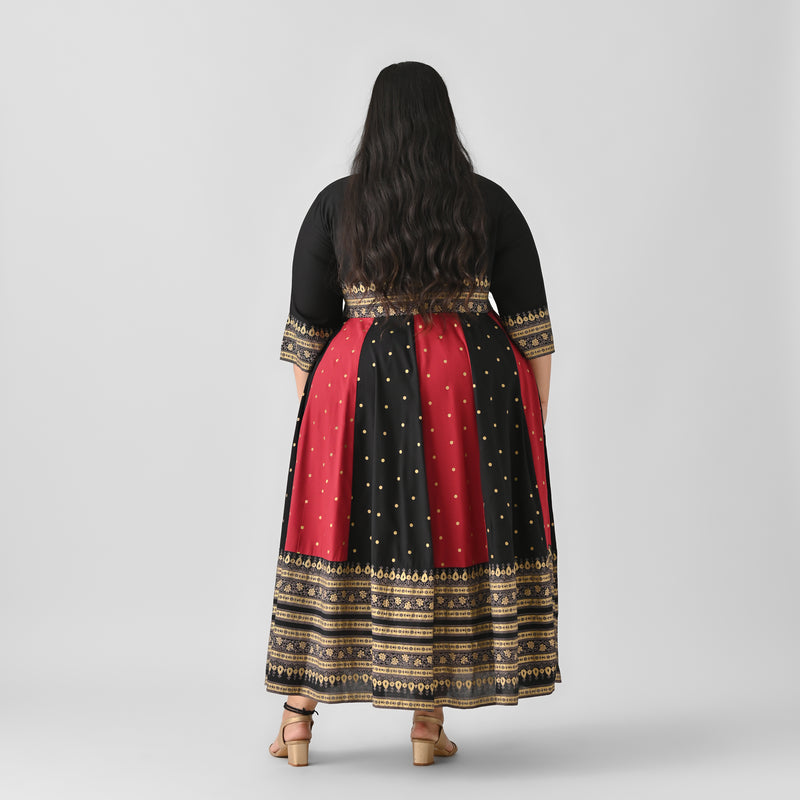 Black & Maroon Long Kalidaar Dress with Border Details - SOM