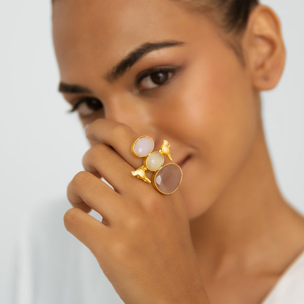 Bird & Gemstone Ring - Gold