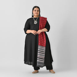 Black Flared Kurta Palazzo Set with Maroon Polka & Black Buta Dupatta - SOM