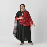 Black Flared Kurta Palazzo Set with Maroon Polka & Black Buta Dupatta - SOM