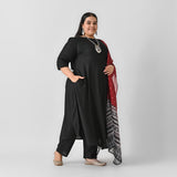 Black Flared Kurta Palazzo Set with Maroon Polka & Black Buta Dupatta - SOM