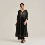 Black Linen Cotton Jamdani Inspired Kurta Set