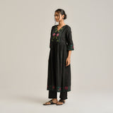 Black Linen Cotton Jamdani Inspired Kurta Set