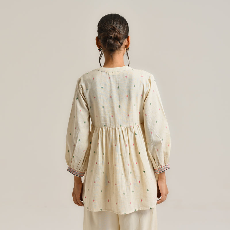 Off White Linen Cotton Jamdani Printed Tunic