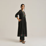 Black Linen Cotton Jamdani Inspired Kurta Set