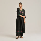 Black Linen Cotton Jamdani Inspired Kurta Set