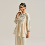 Off White Linen Cotton Jamdani Printed Tunic