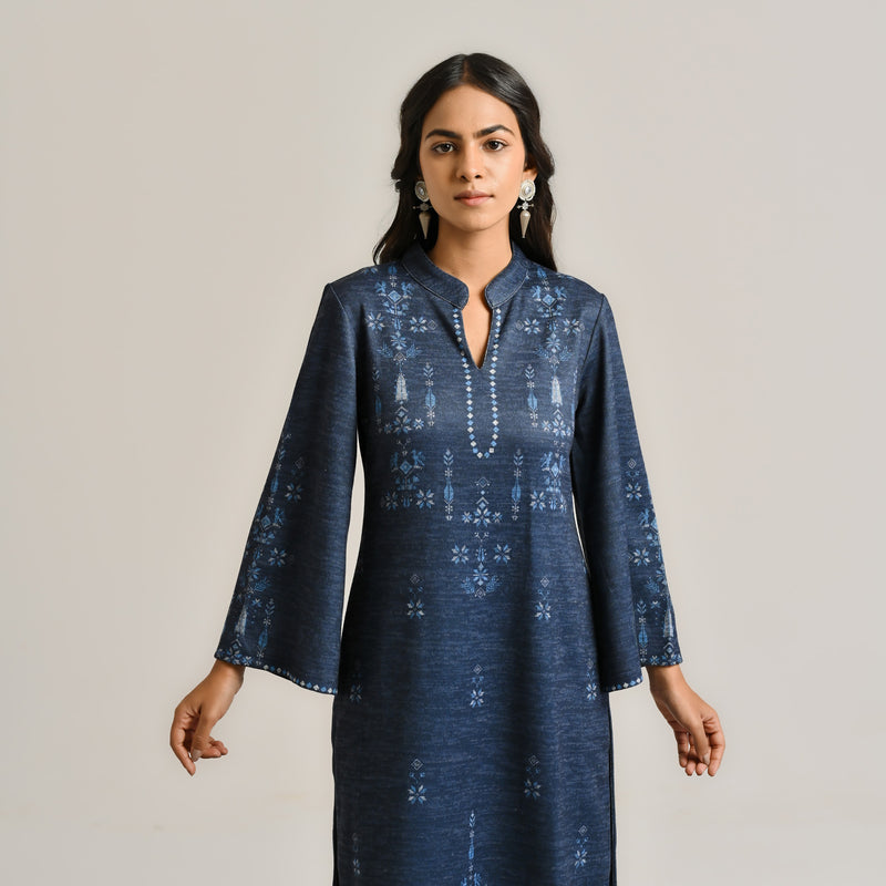 Blue Contemporary Woollen Kurta