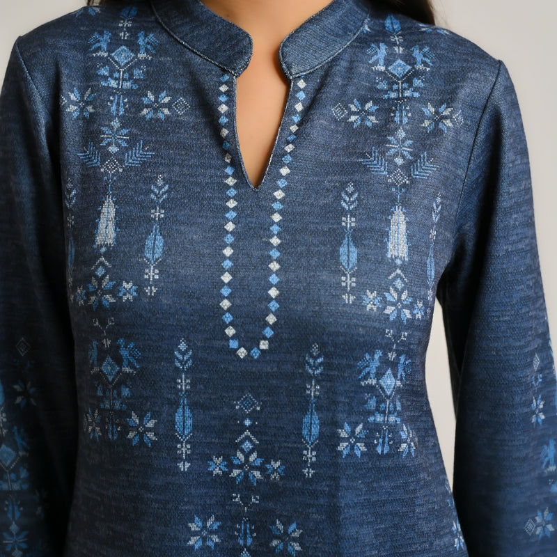 Blue Contemporary Woollen Kurta