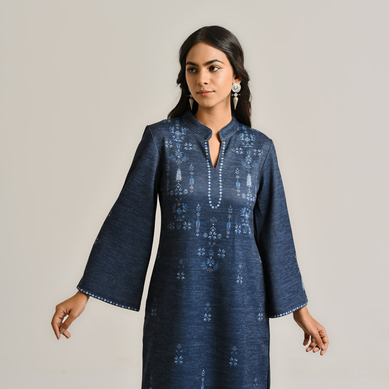 Blue Contemporary Woollen Kurta