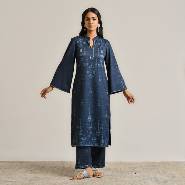 Blue Contemporary Woollen Kurta Set