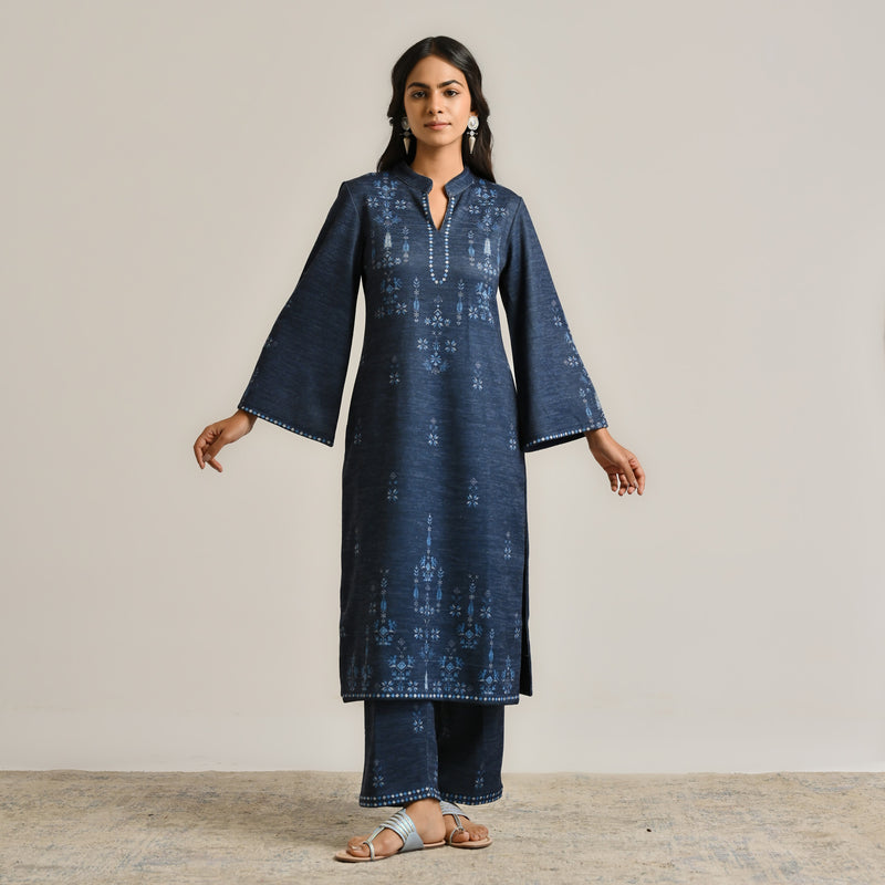 Blue Contemporary Woollen Kurta