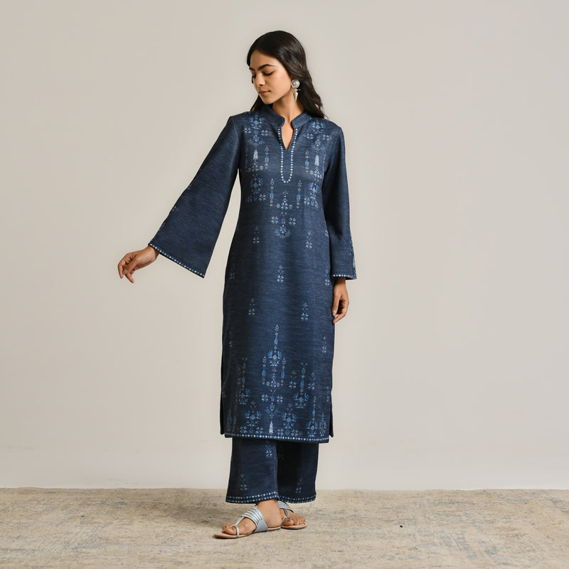 Blue Contemporary Woollen Kurta