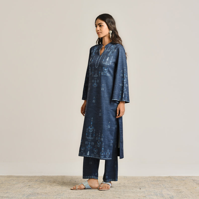 Blue Contemporary Woollen Kurta