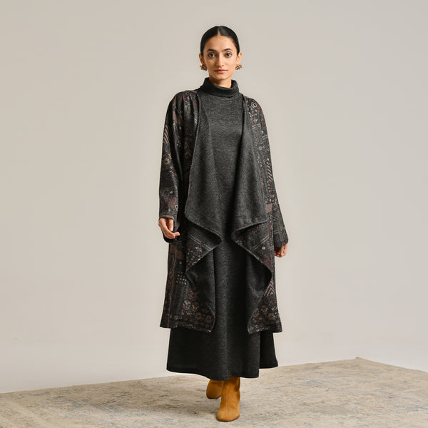 Black Woollen Winter Dress with Shrug