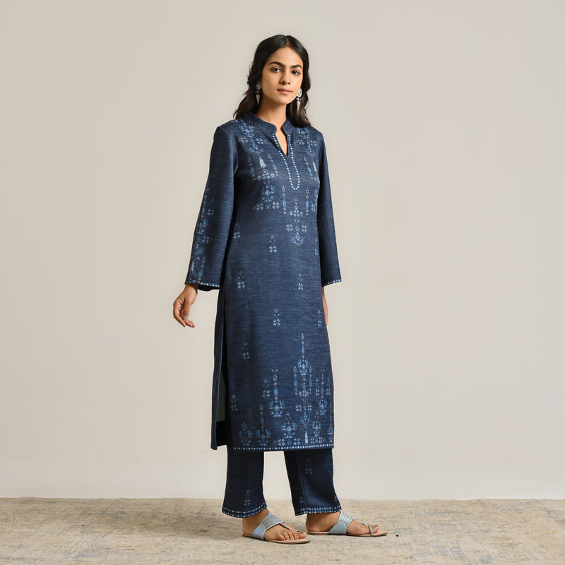 Blue Contemporary Woollen Kurta