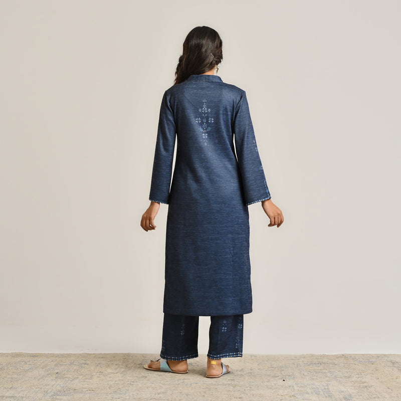 Blue Contemporary Woollen Kurta