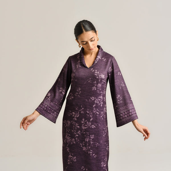 Violet Contemporary Woollen Kurta with Shawl Collar