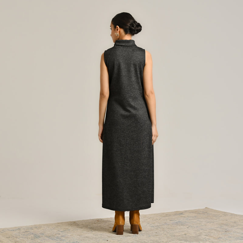 Black Woollen Winter Dress with Shrug