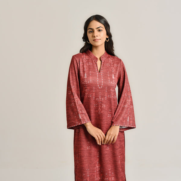 Maroon Contemporary Woollen Kurta