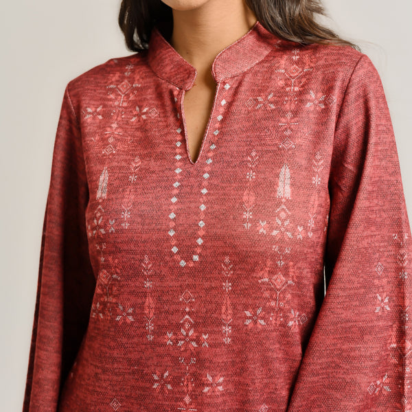 Maroon Contemporary Woollen Kurta Set