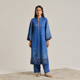 Blue Contemporary Woollen Kurta Set with Dupatta