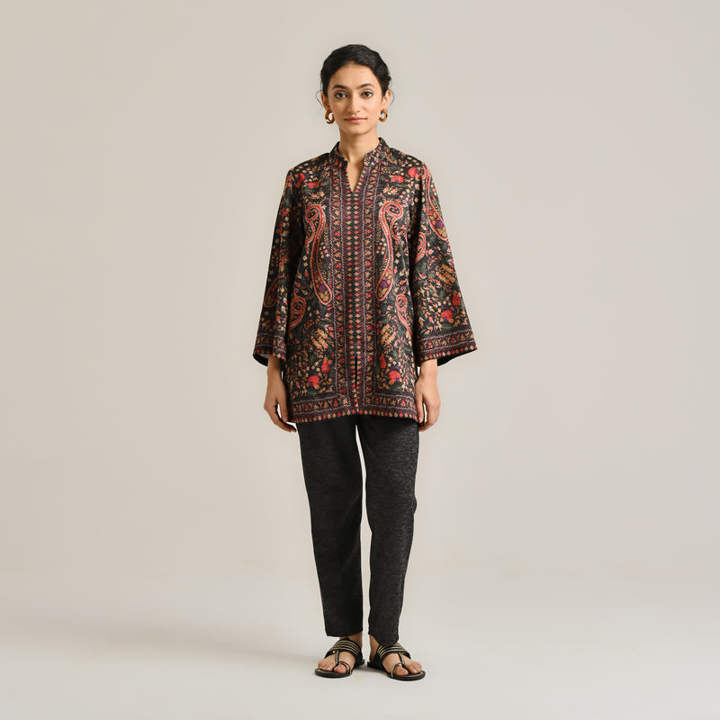 Black Kashmiri Inspired Contemporary Woollen Kurta