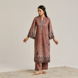 Brown Contemporary Woollen Kurta Set with Dupatta