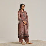 Brown Contemporary Woollen Kurta Set with Dupatta