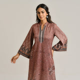 Brown Contemporary Woollen Kurta Set with Dupatta