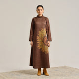 Brown Sunflower Statement Woollen Winter Dress