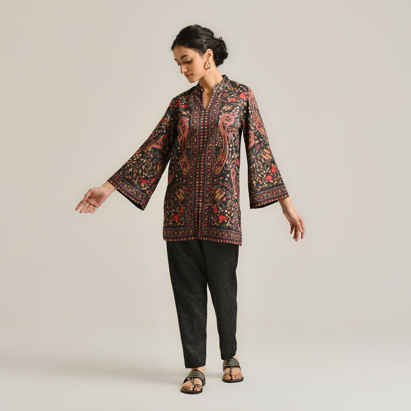 Black Kashmiri Inspired Contemporary Woollen Kurta