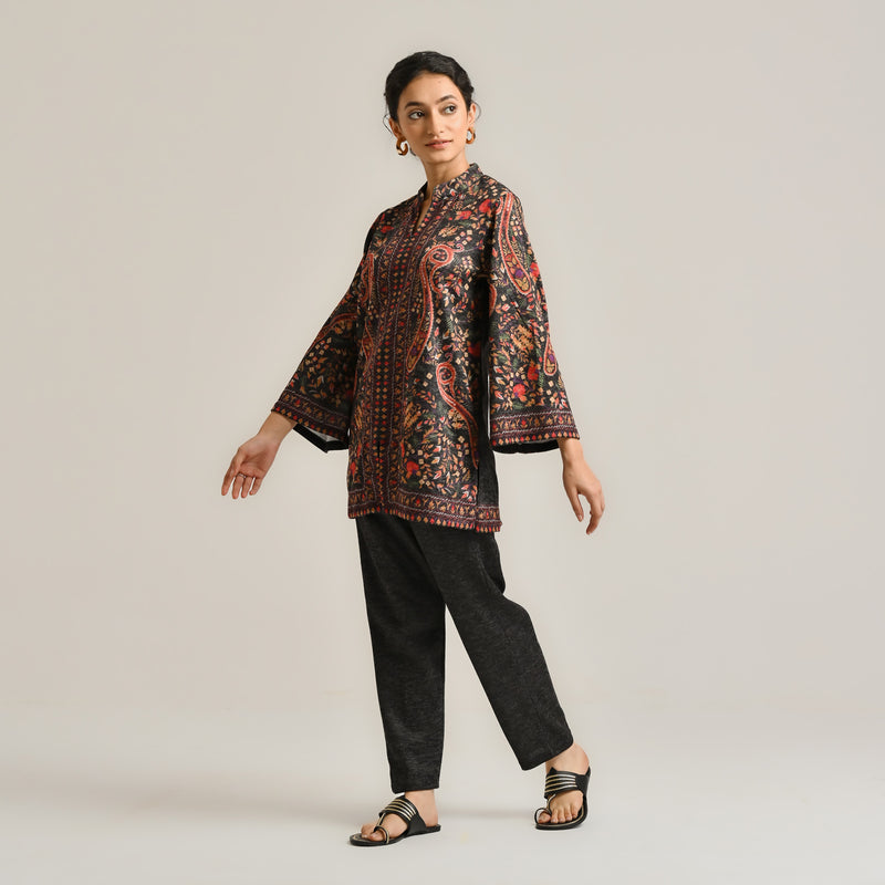 Black Kashmiri Inspired Contemporary Woollen Kurta