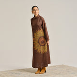 Brown Sunflower Statement Woollen Winter Dress