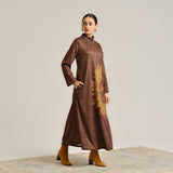 Brown Sunflower Statement Woollen Winter Dress