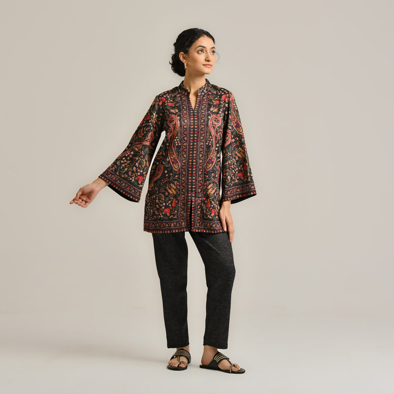 Black Kashmiri Inspired Contemporary Woollen Kurta