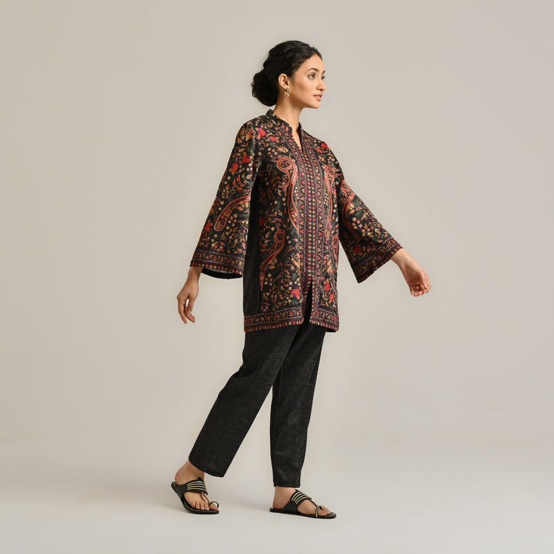 Black Kashmiri Inspired Contemporary Woollen Kurta