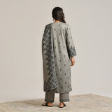 Grey Contemporary Embroidered Woollen Kurta Set with Dupatta