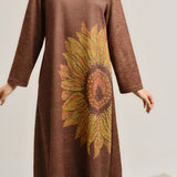 Brown Sunflower Statement Woollen Winter Dress