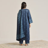 Blue Contemporary Embroidered Woollen Kurta Set with Dupatta