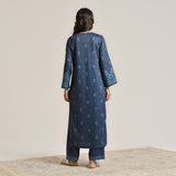 Blue Contemporary Embroidered Woollen Kurta Set with Dupatta