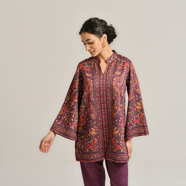 Wine Kashmiri Inspired Contemporary Woollen Kurta