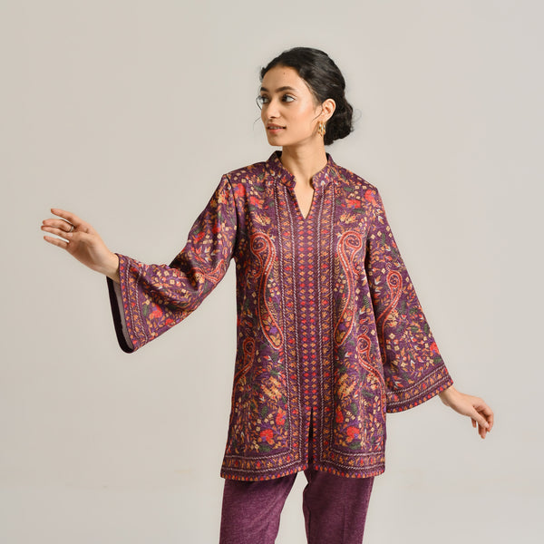 Wine Kashmiri Inspired Contemporary Woollen Kurta